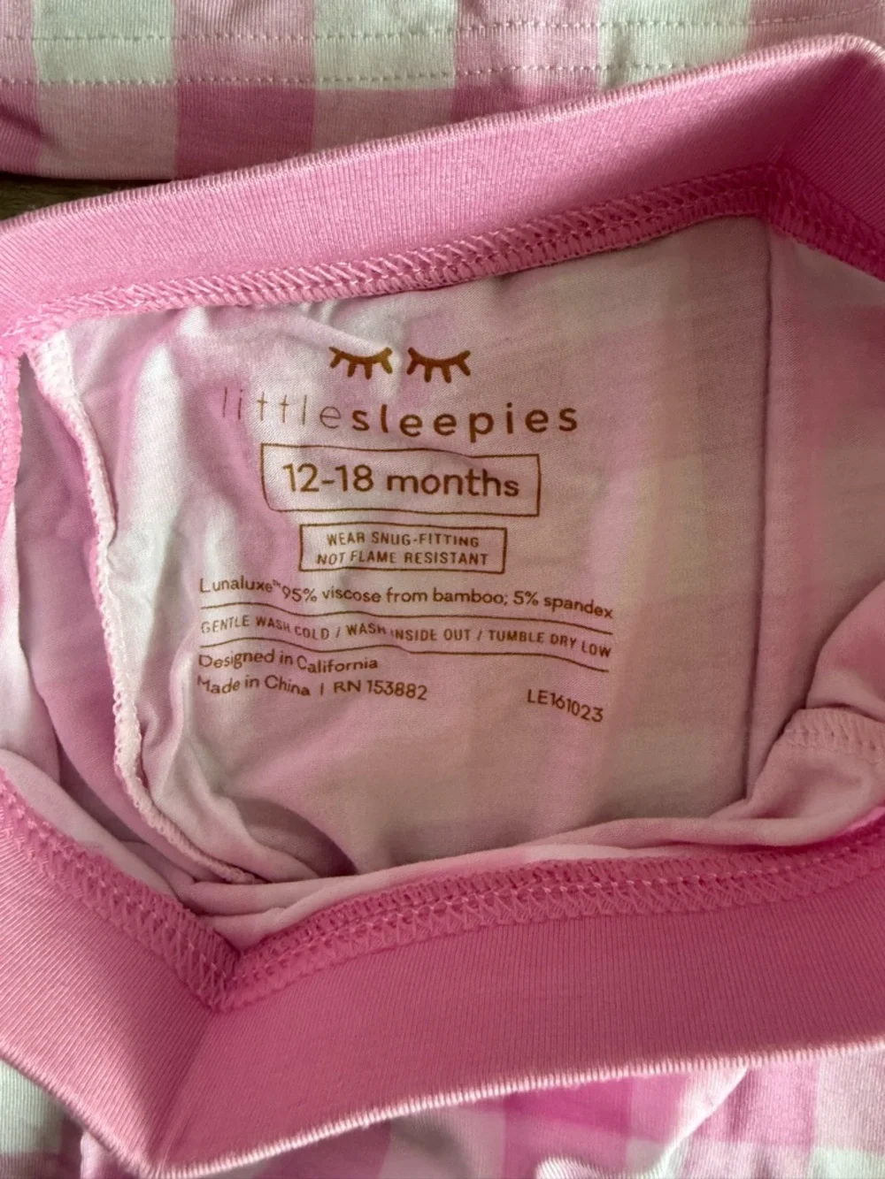 Little Sleepies Pajama Short Set Pink Check 12-18 months NWT